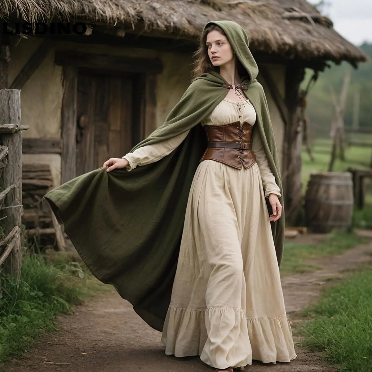 Medieval Hooded Cloak Linen Renaissance Cape With Hood