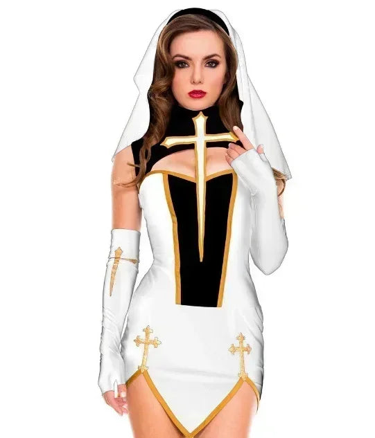 Women's Sexy Nun Cosplay Costume Carnival Halloween Fantasia Fancy