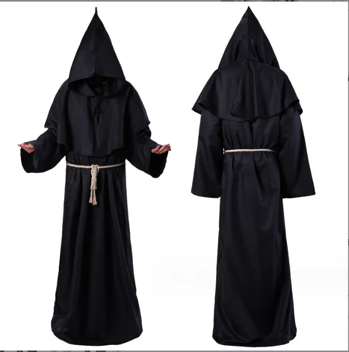 Medieval Hooded Monk Friar Priest Wizard Long Robe Unisex Adult Loose