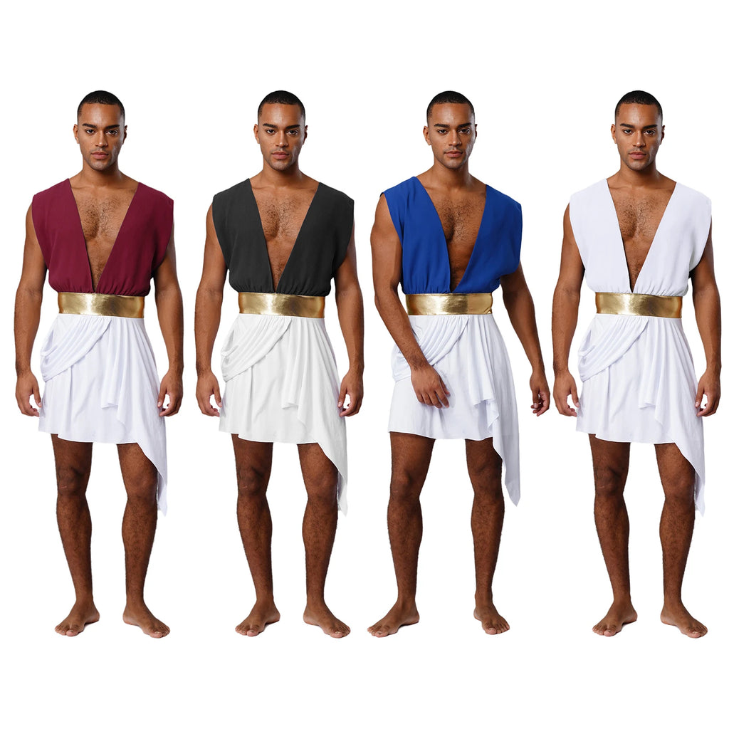 Mens Ancient Greek God Toga Gladiator Costumes Roman Emperor