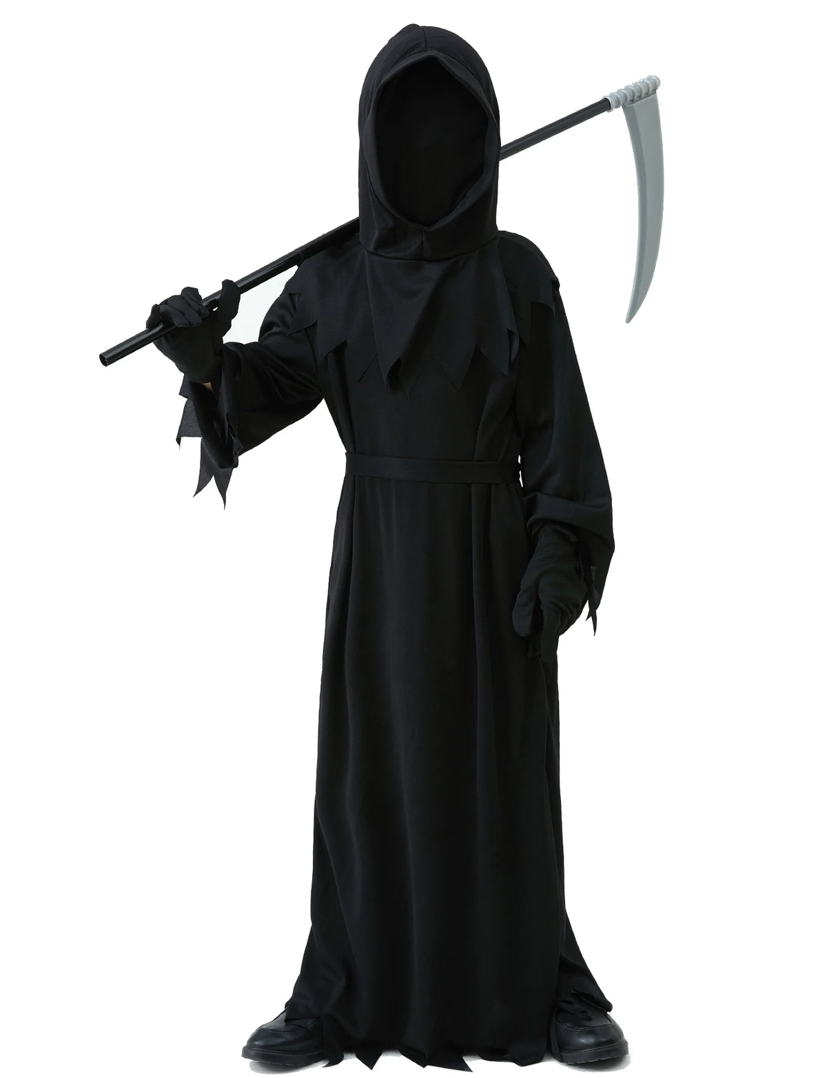Halloween Grim Reaper Horror Costume Black Hooded Spooky Ghost Robe