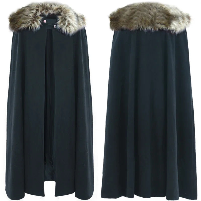 Men's Medieval Winter Cloak Thick Collar Larp Vicking Knight Cosplay