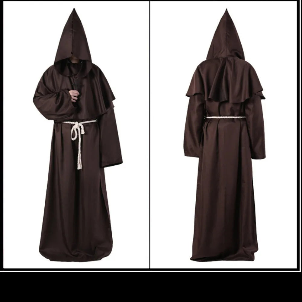 Medieval Hooded Monk Friar Priest Wizard Long Robe Unisex Adult Loose