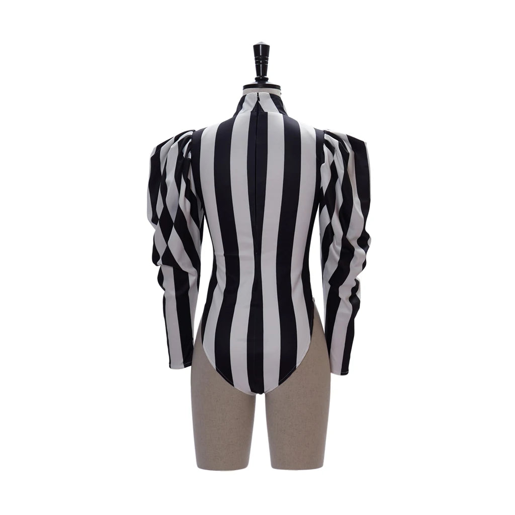 Victorian Gothic Costume Sexy Dress Black And White Stripes Jumpsuit