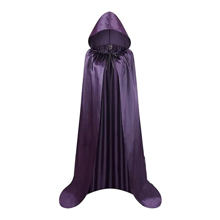 Halloween Cloak Soft Unisex Hooded Black Robe Witch Long Cape Cosplay
