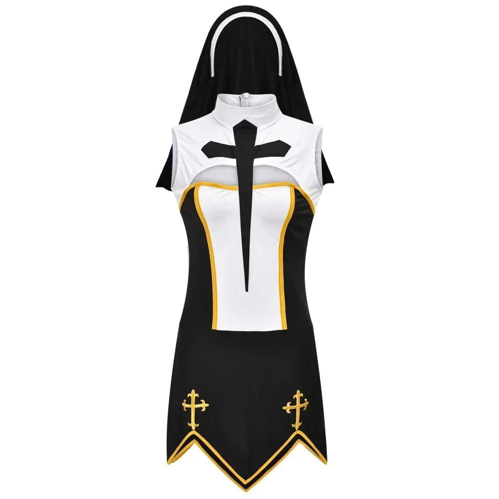 Women's Sexy Nun Cosplay Costume Carnival Halloween Fantasia Fancy