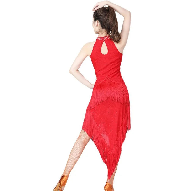 Women Shiny Fringe Halter Neck Dress Roaring Flapper Gatsby Latin