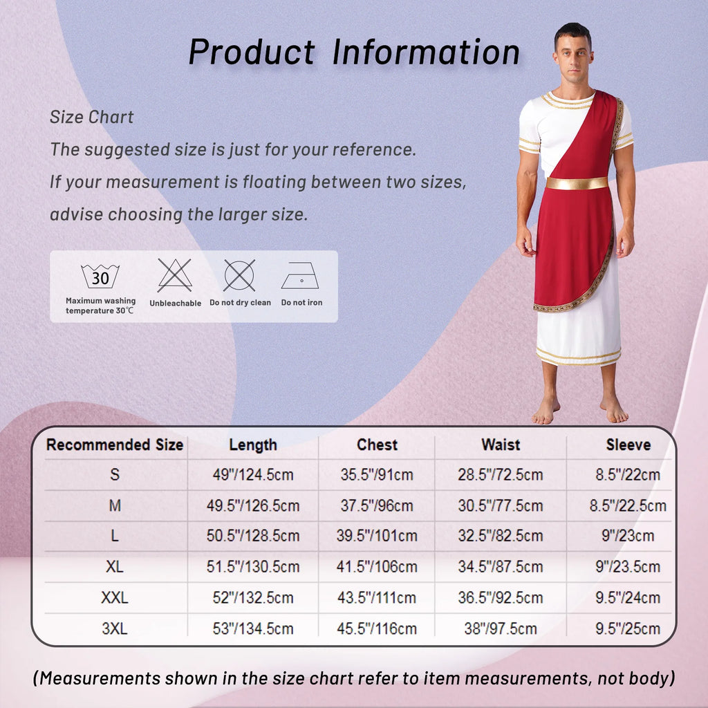 Mens Roman Emperor Tunic Short Sleeve Robe Greek God Costume