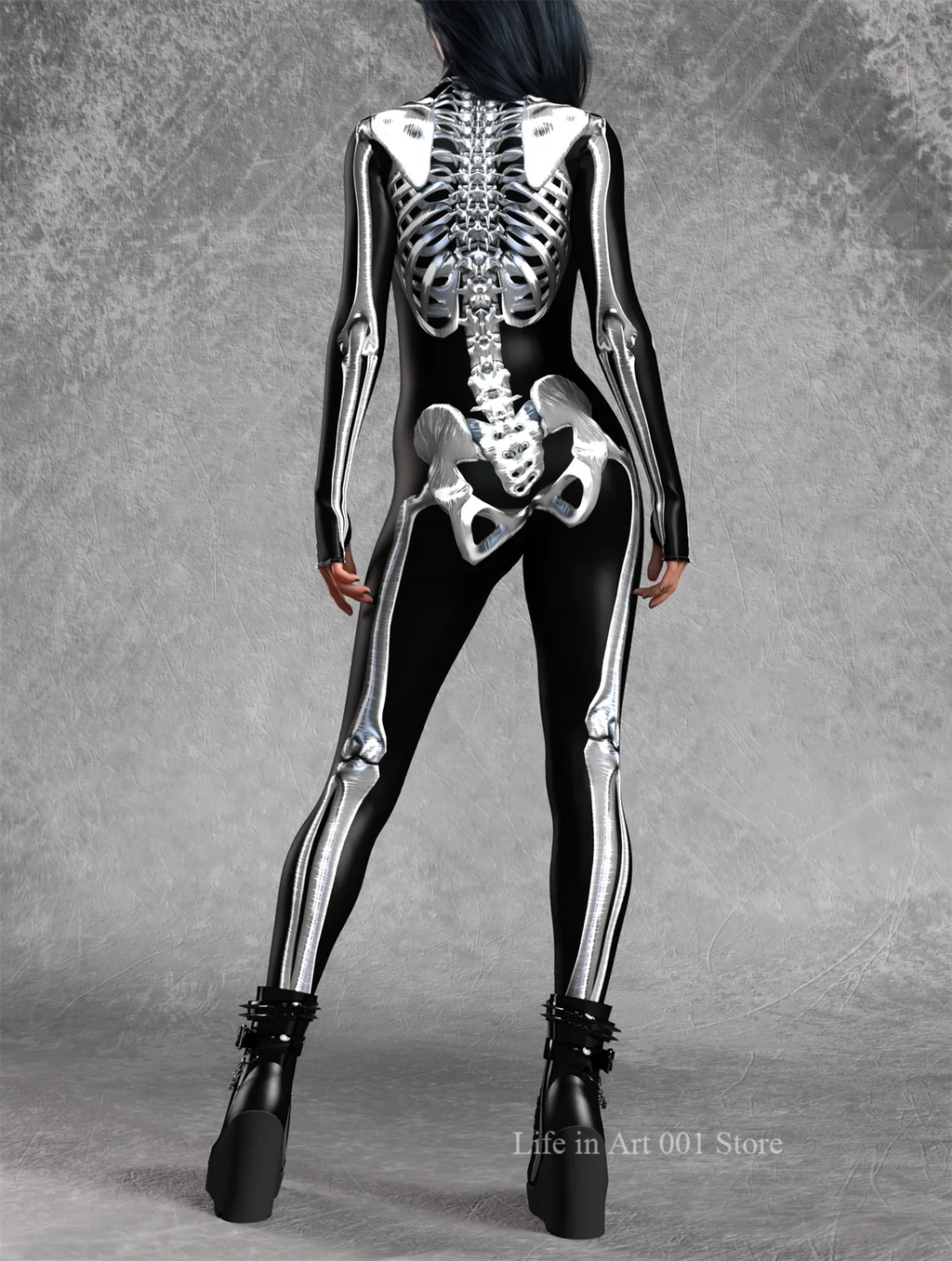 Women Grey Candy Skeleton Bodysuit Halloween Cosplay Costume Carnival