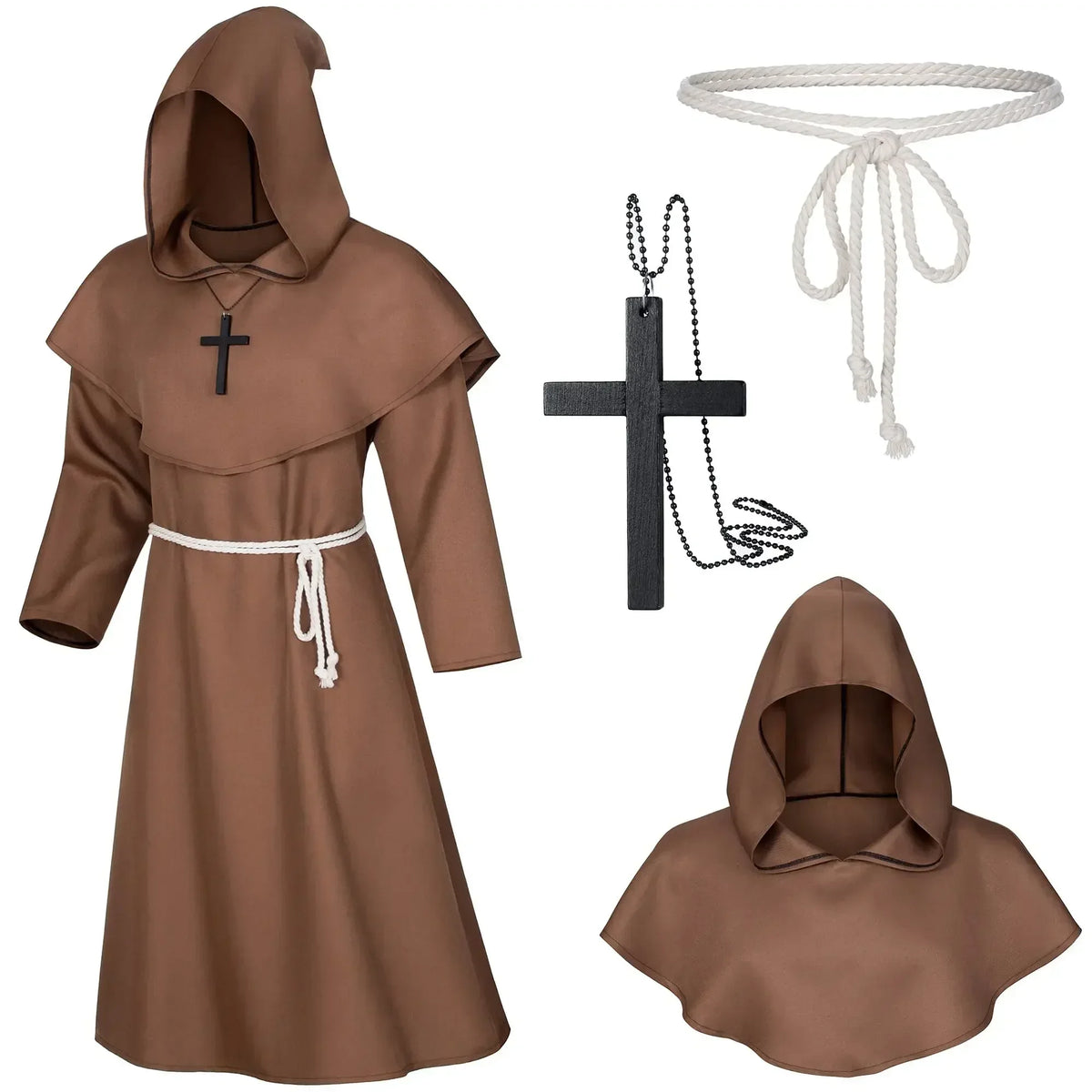 Medieval Monk Hood Cloak Sorcerer Priest Costumes Halloween Robe