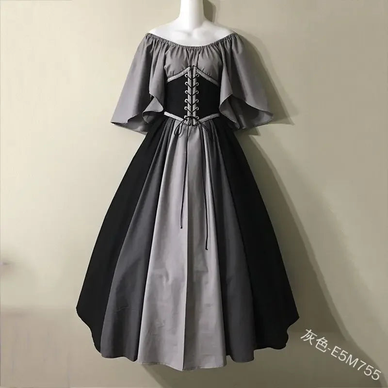 European Medieval Retro Contrast Color Stitching Flying Sleeves Court