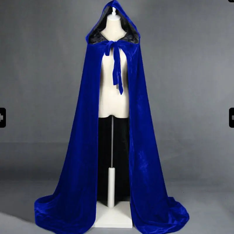 Hooded Cloak Long Velvet Cape Robe Green Black Red Halloween Carnival