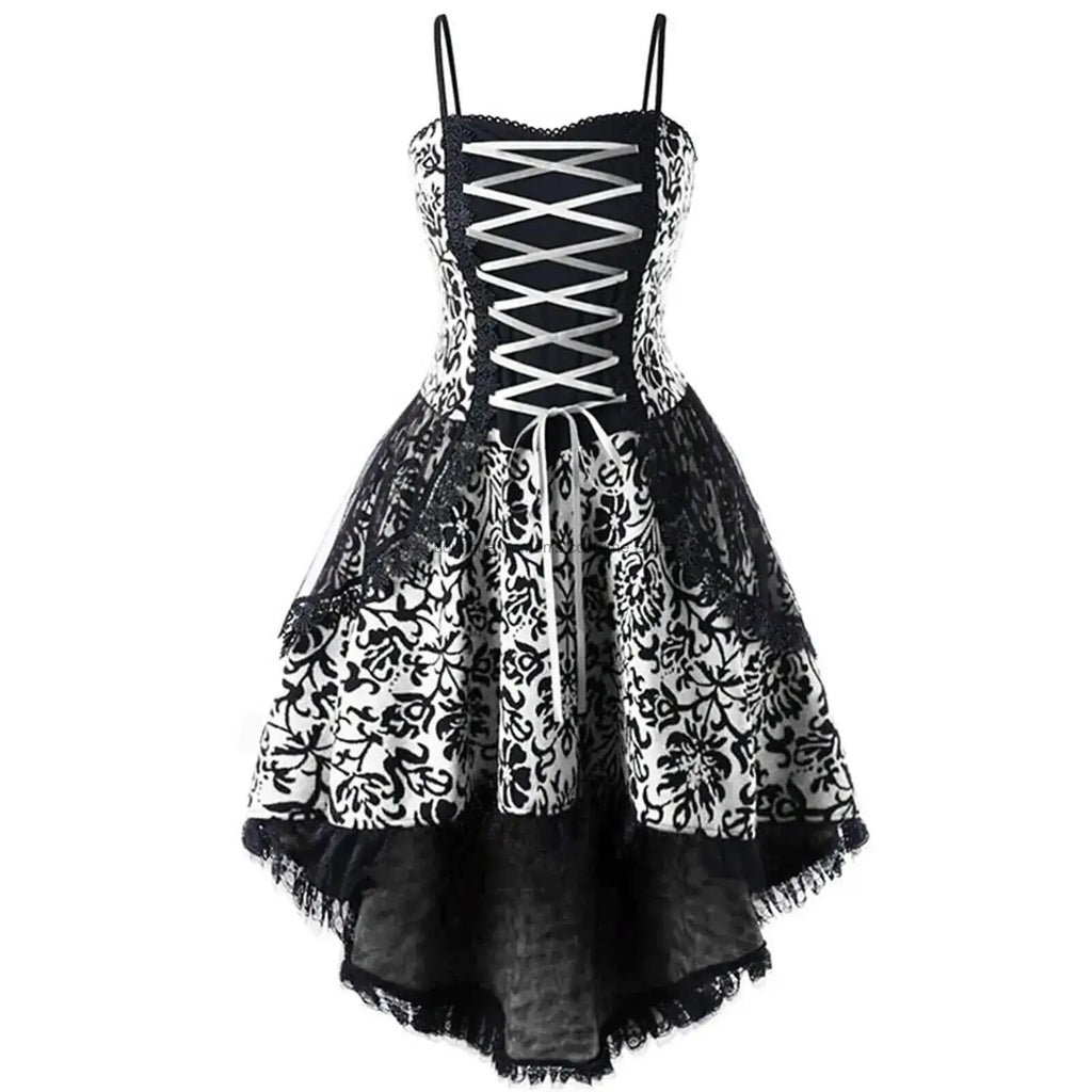 Halloween Cosplay Costume Lace Gothic Vintage Dress Women Irregular