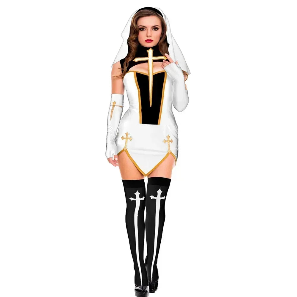 Women's Sexy Nun Cosplay Costume Carnival Halloween Fantasia Fancy