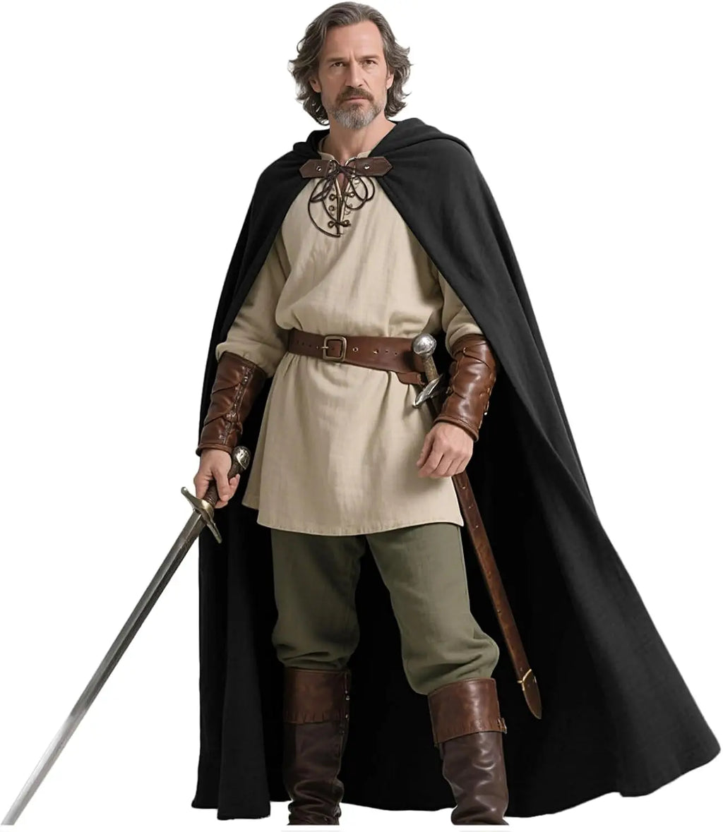 Renaissance Hooded Cape Medieval Linen Cloak With Hood For Women Men
