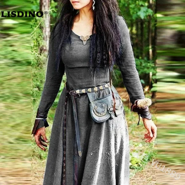 Medieval Dress Women Long Sleeve Maxi Robe Vintage Fairy Elven
