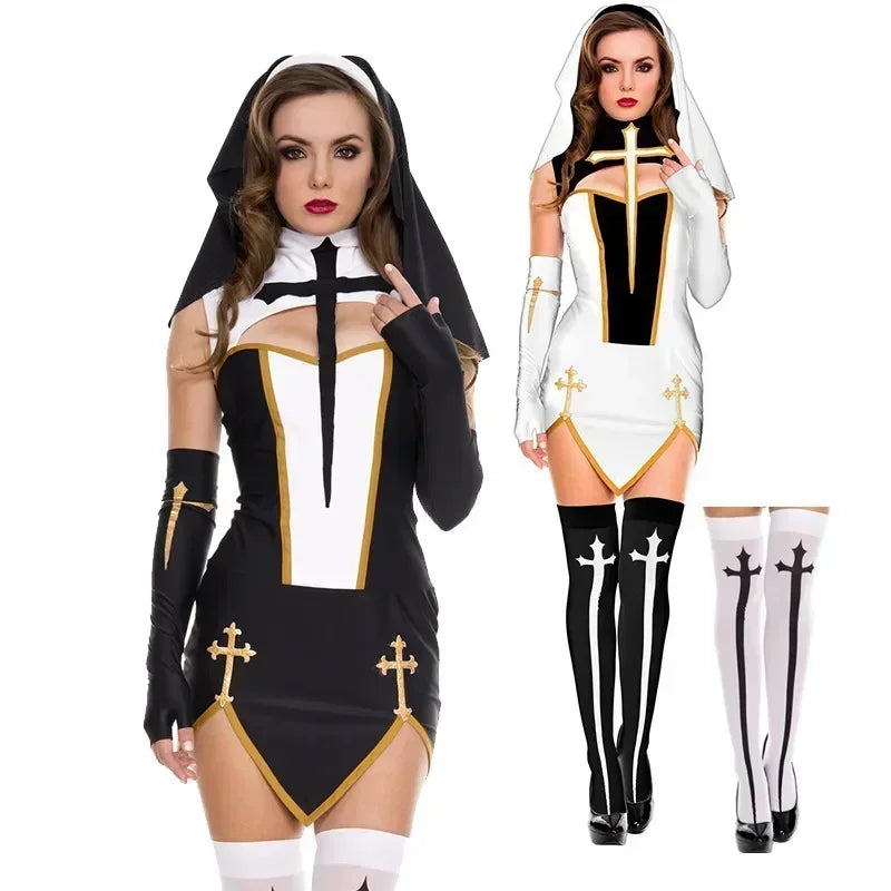 Women's Sexy Nun Cosplay Costume Carnival Halloween Fantasia Fancy