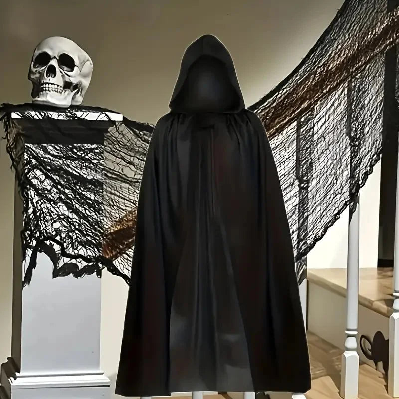 Halloween Cloak Soft Unisex Hooded Black Robe Witch Long Cape Cosplay