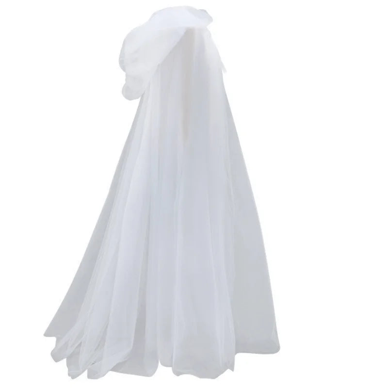 Medieval Gothic Mesh Hooded Cloak Long Black White Tulle Witch Cape