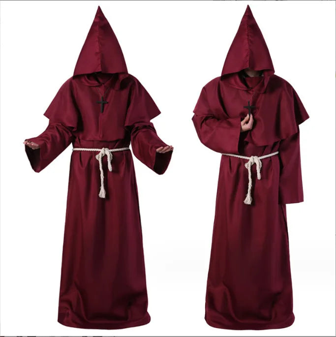 Medieval Hooded Monk Friar Priest Wizard Long Robe Unisex Adult Loose
