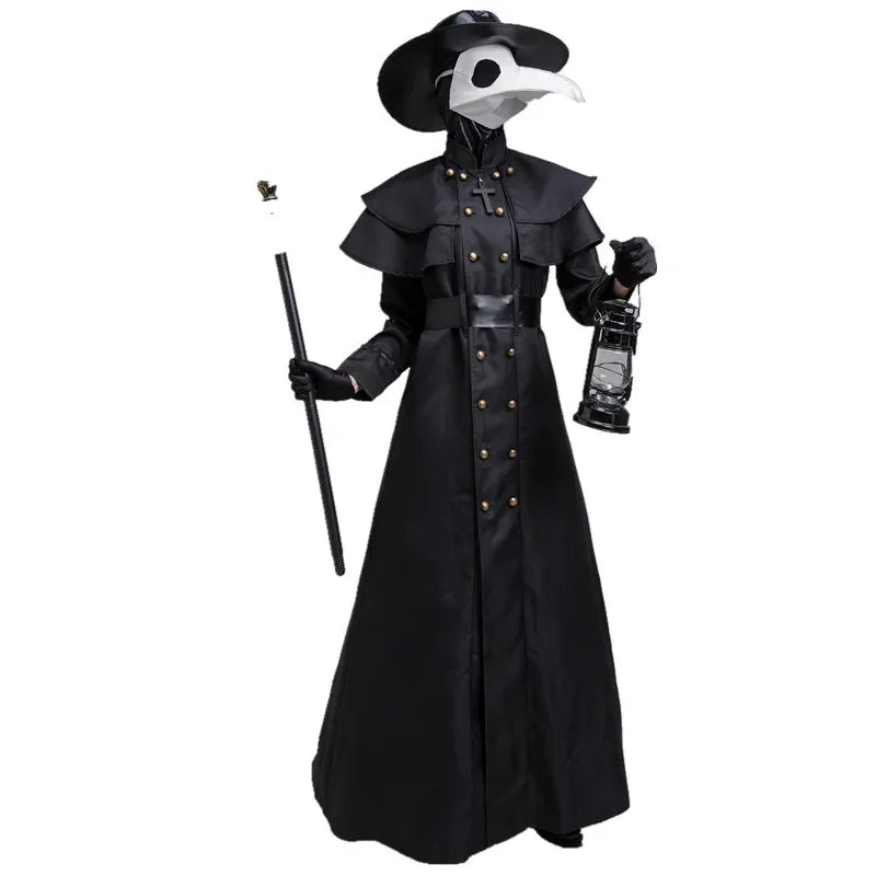 Halloween Medieval Hooded Robe Plague Doctor Costume Mask Hat For Men
