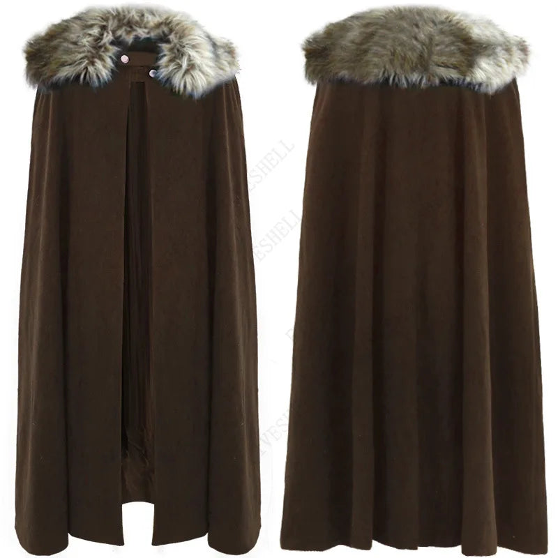 Men's Medieval Winter Cloak Thick Collar Larp Vicking Knight Cosplay