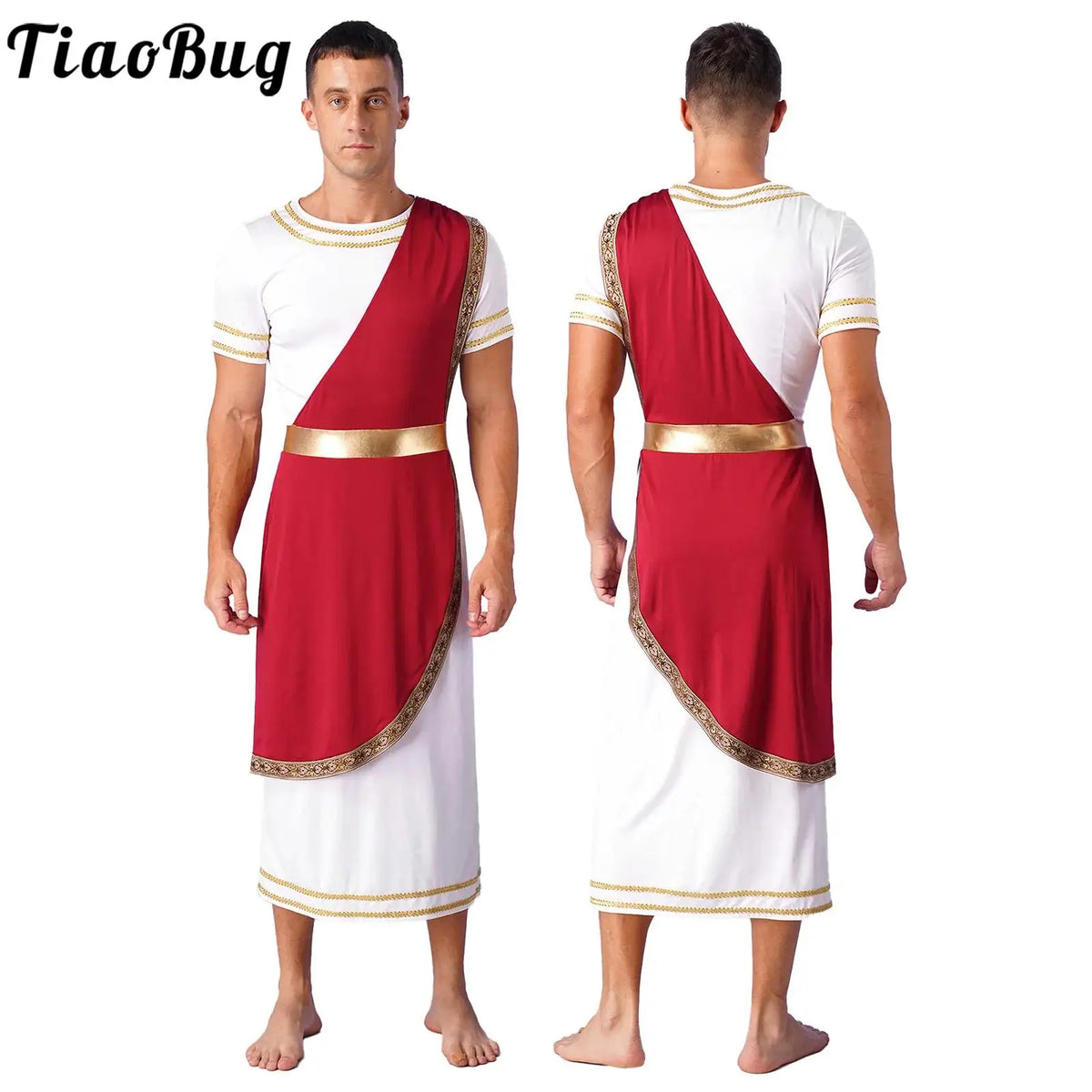 Mens Roman Emperor Tunic Short Sleeve Robe Greek God Costume