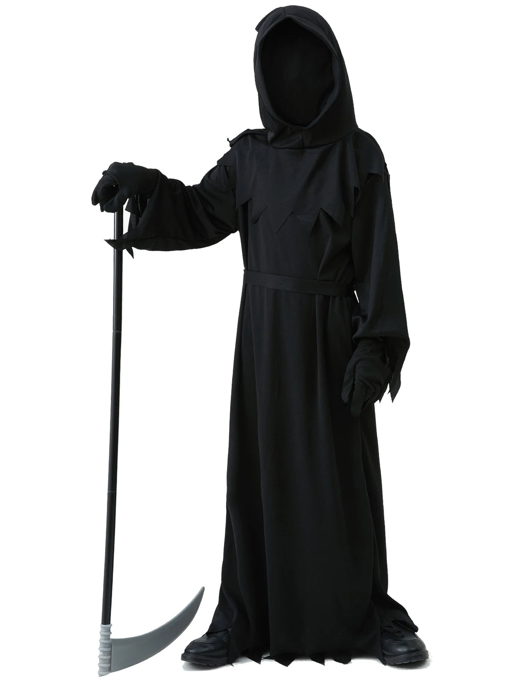 Halloween Grim Reaper Horror Costume Black Hooded Spooky Ghost Robe