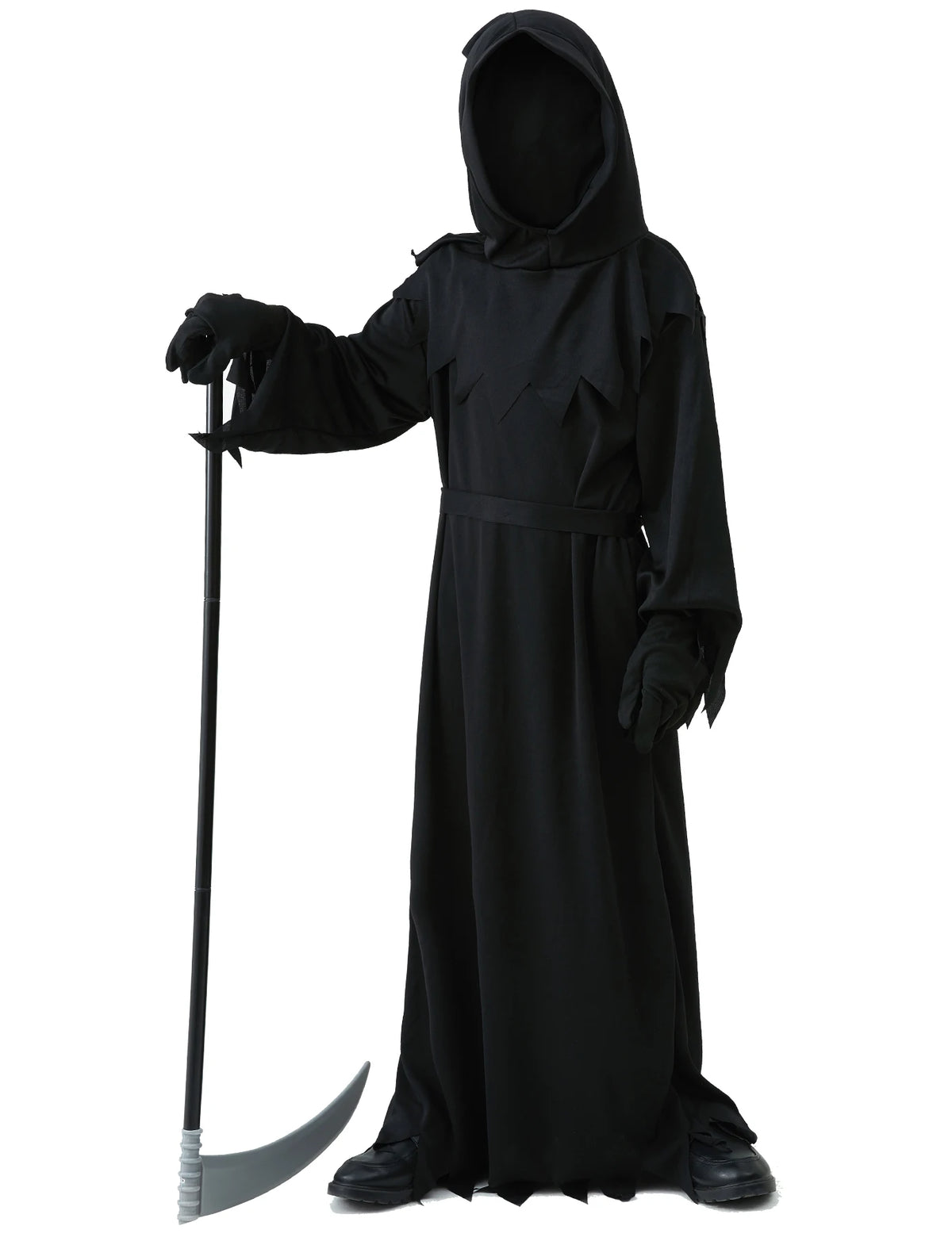 Halloween Grim Reaper Horror Costume Black Hooded Spooky Ghost Robe