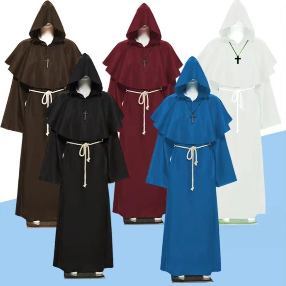 Medieval Hooded Monk Friar Priest Wizard Long Robe Unisex Adult Loose