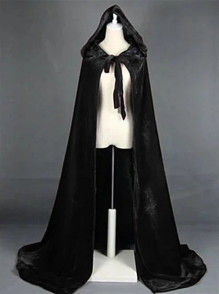 Hooded Cloak Long Velvet Cape Robe Green Black Red Halloween Carnival