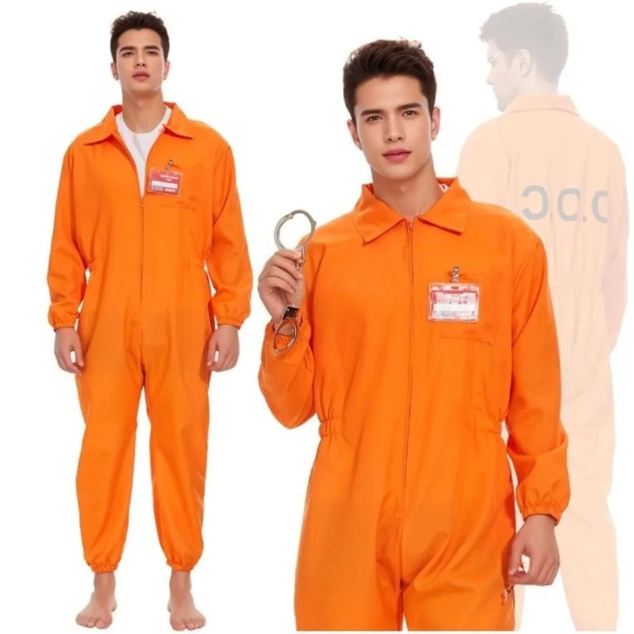 Adult Prisoner Jumpsuit Halloween Mens Costume Orange Jailbird