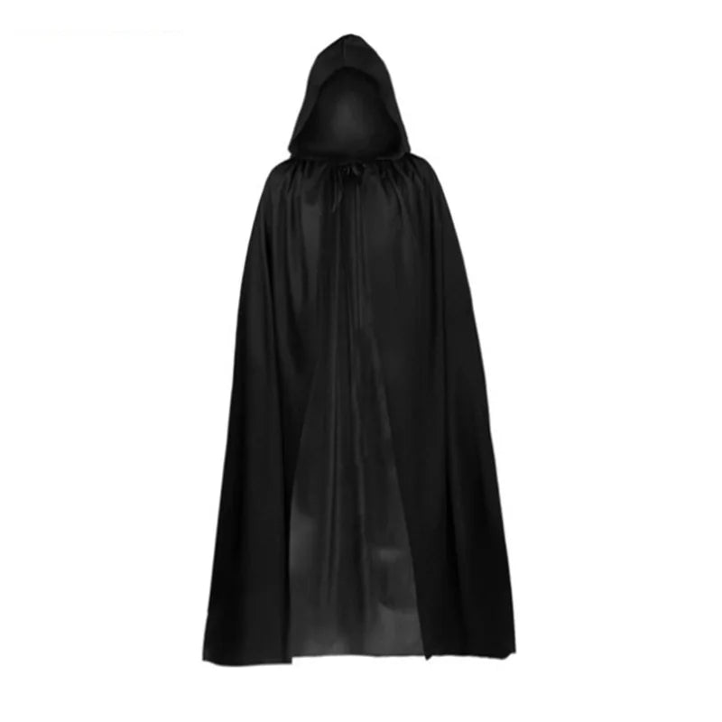 Halloween Cloak Soft Unisex Hooded Black Robe Witch Long Cape Cosplay