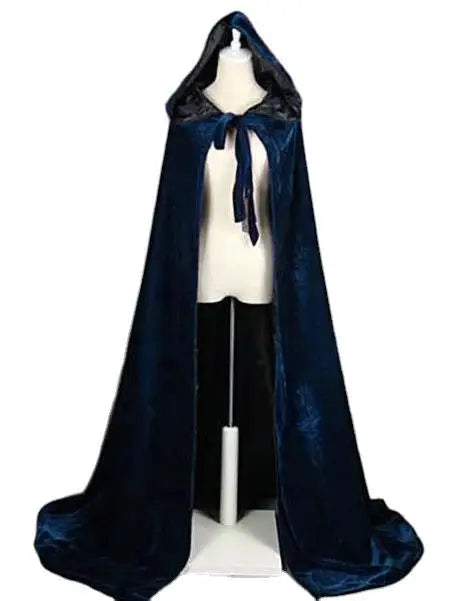 Hooded Cloak Long Velvet Cape Robe Green Black Red Halloween Carnival
