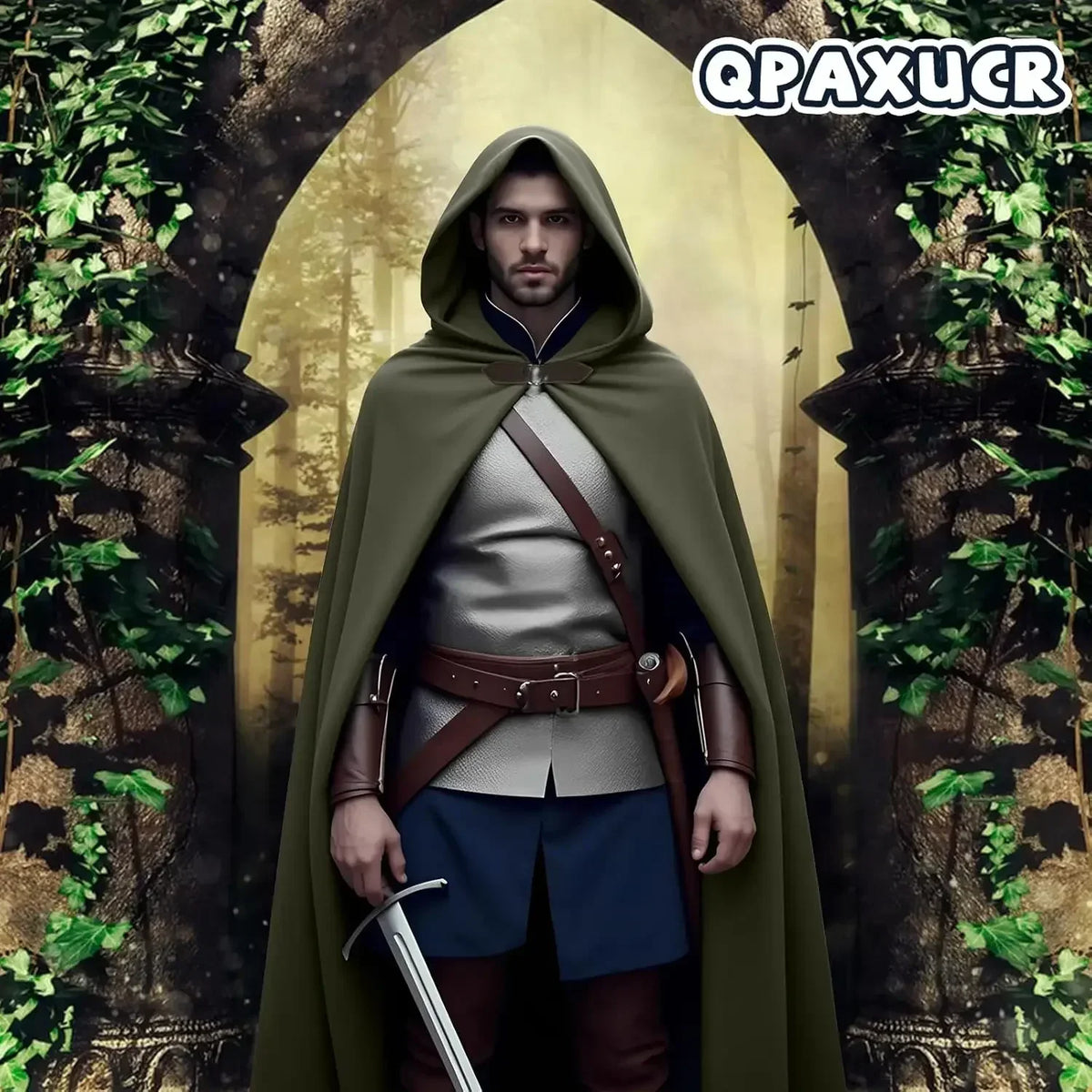 Cloak With Hood Men Medieval Costume Men Round Metal Buckle Cloak