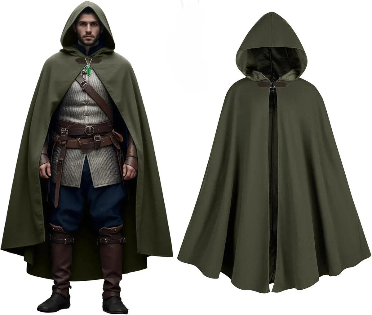 Cloak With Hood Men Medieval Costume Men Round Metal Buckle Cloak