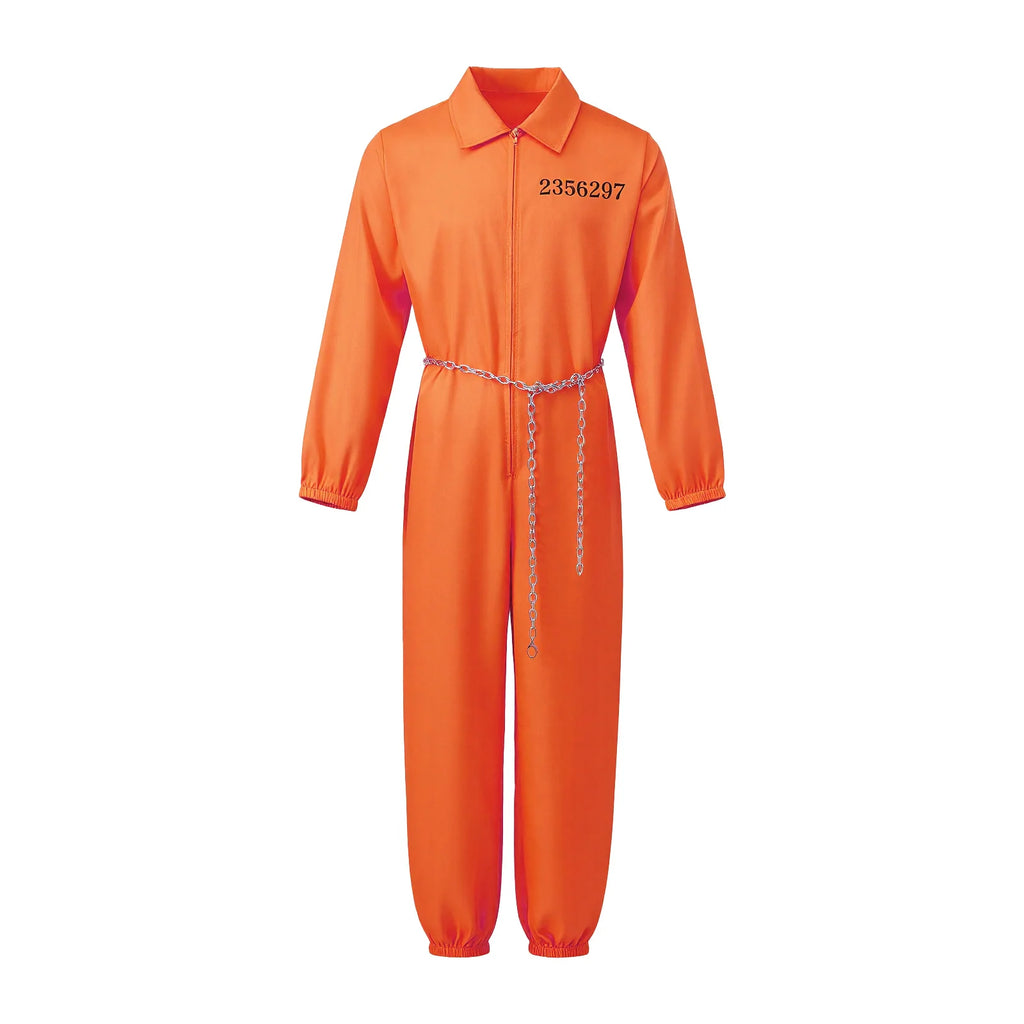 Halloween Mens Orange Prisoner Costume Jail Costumes Long Sleeve