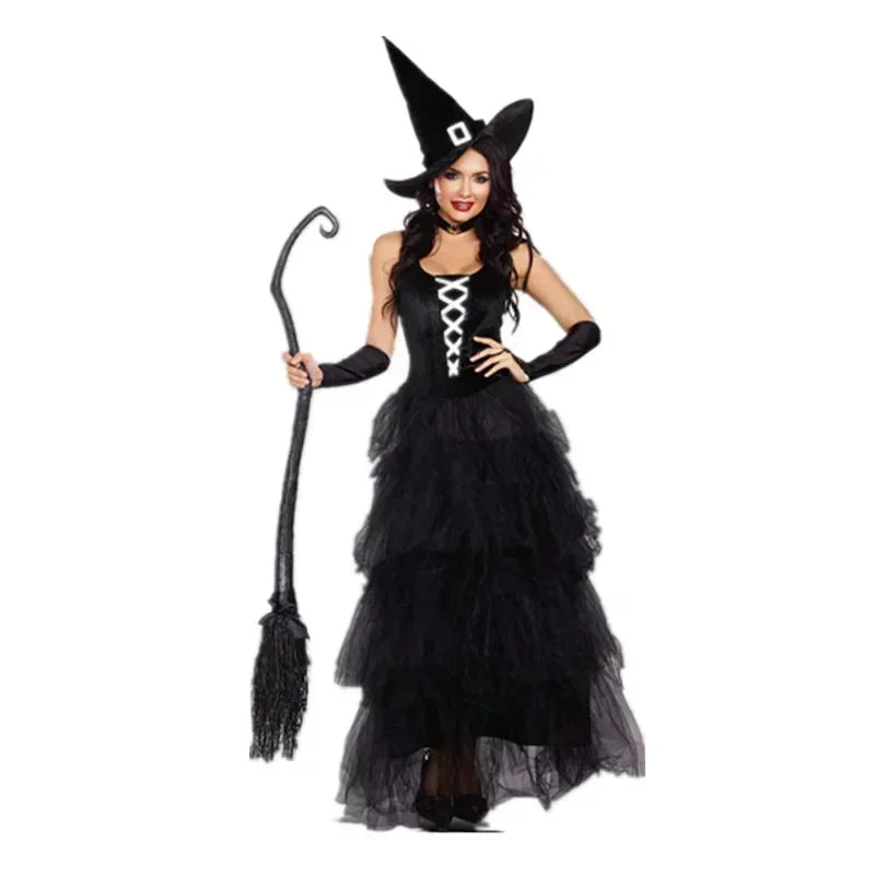 Halloween Witch Costumes For Women Adult Fantasy Black Dress Up Party