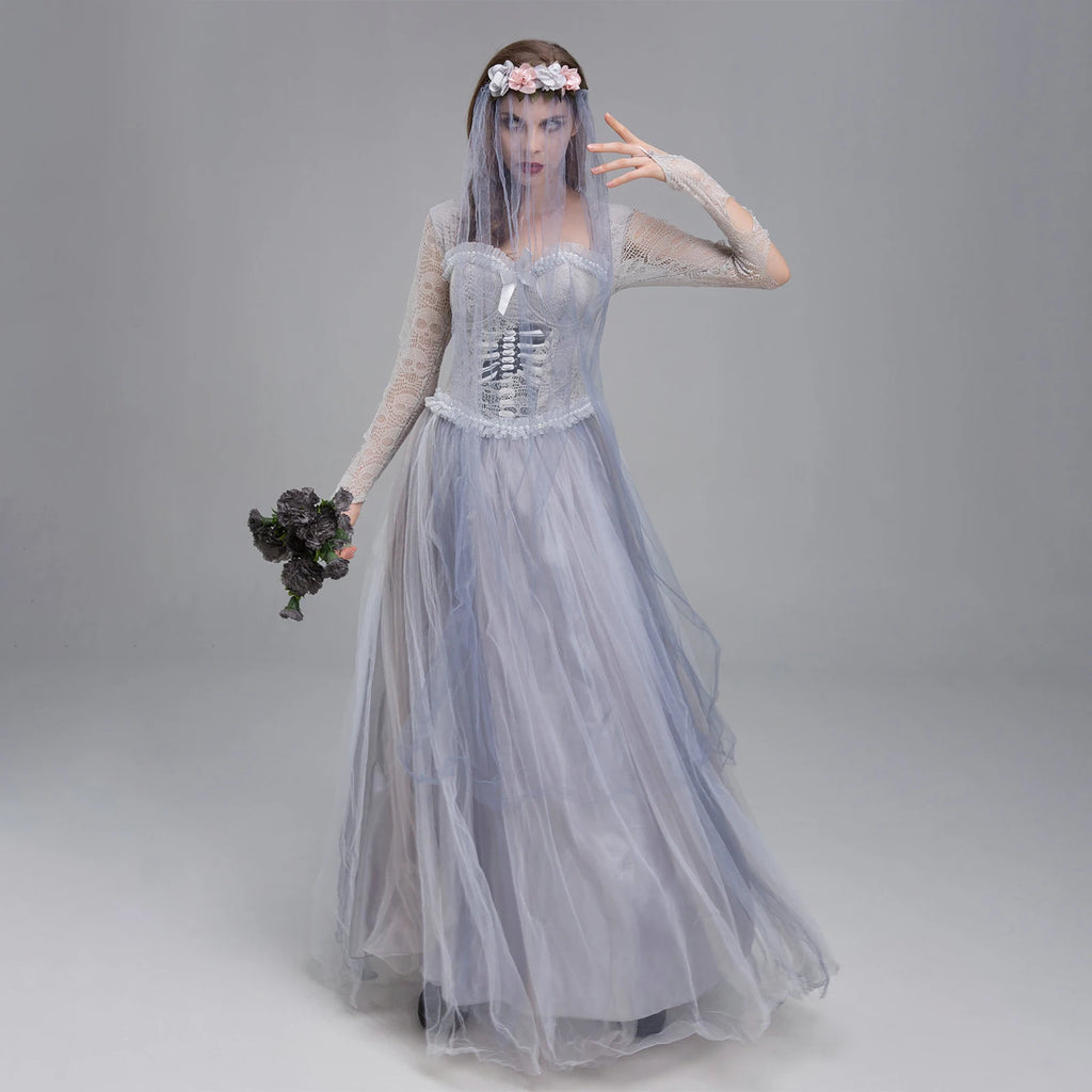 Women Halloween Dead Bride Costume Ghost Dead Bride Corset Dress