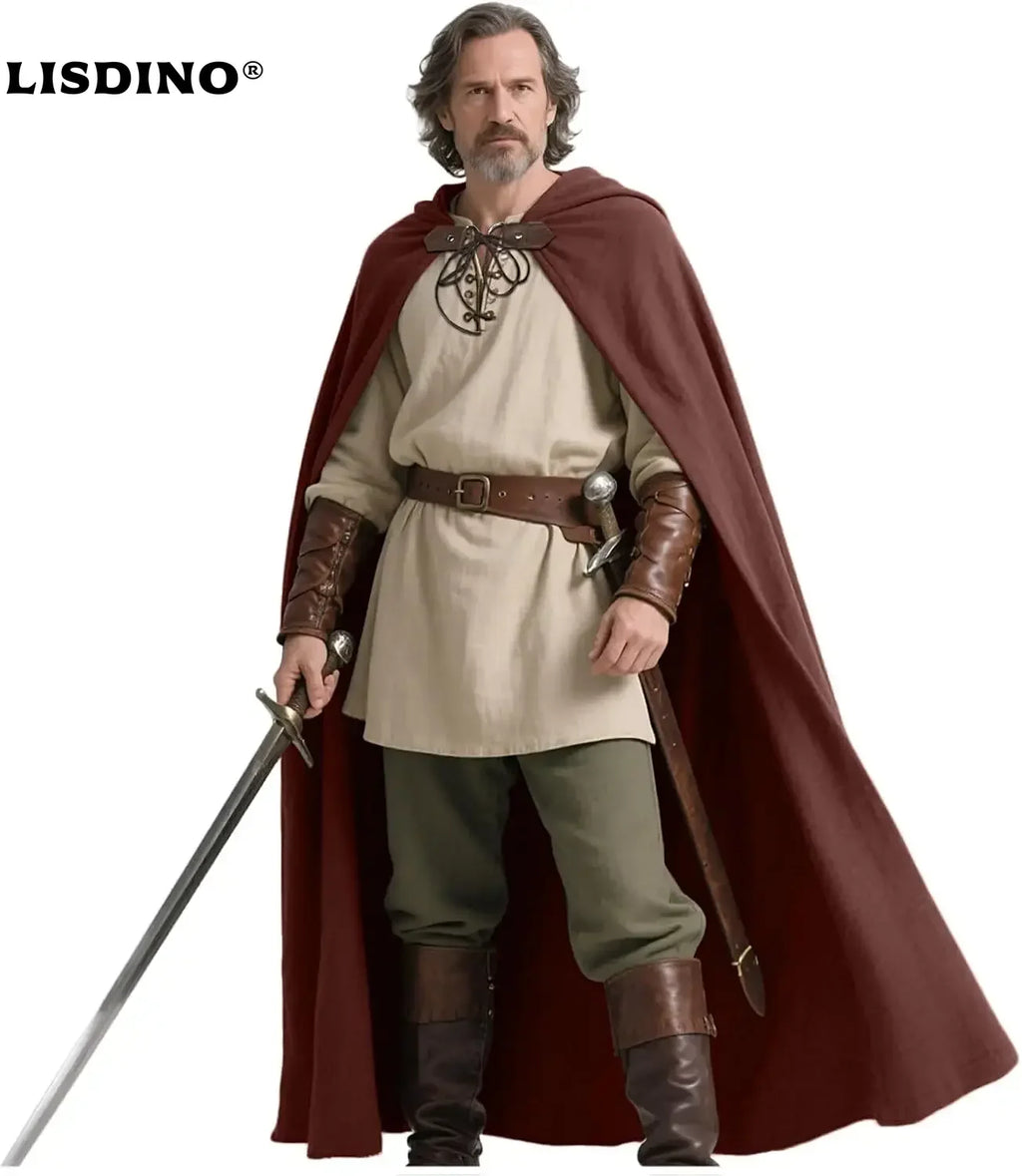 Renaissance Hooded Cape Medieval Linen Cloak With Hood For Women Men