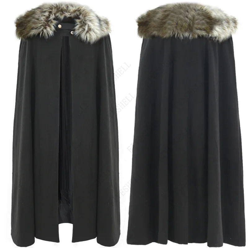 Men's Medieval Winter Cloak Thick Collar Larp Vicking Knight Cosplay