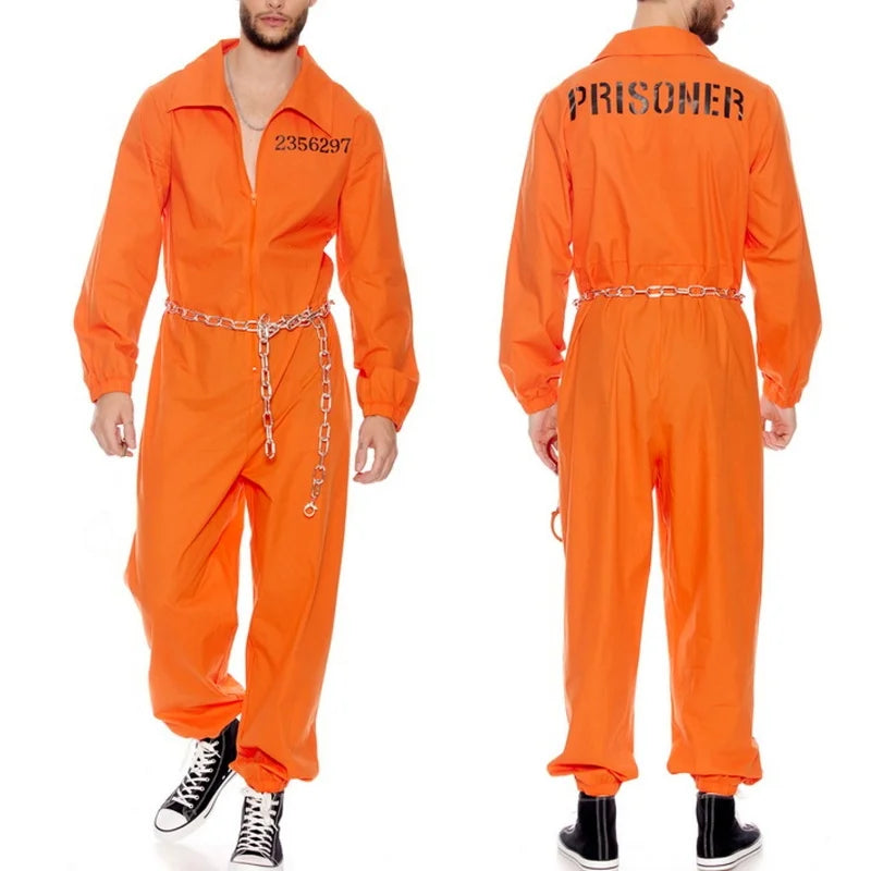 Halloween Mens Orange Prisoner Costume Jail Costumes Long Sleeve