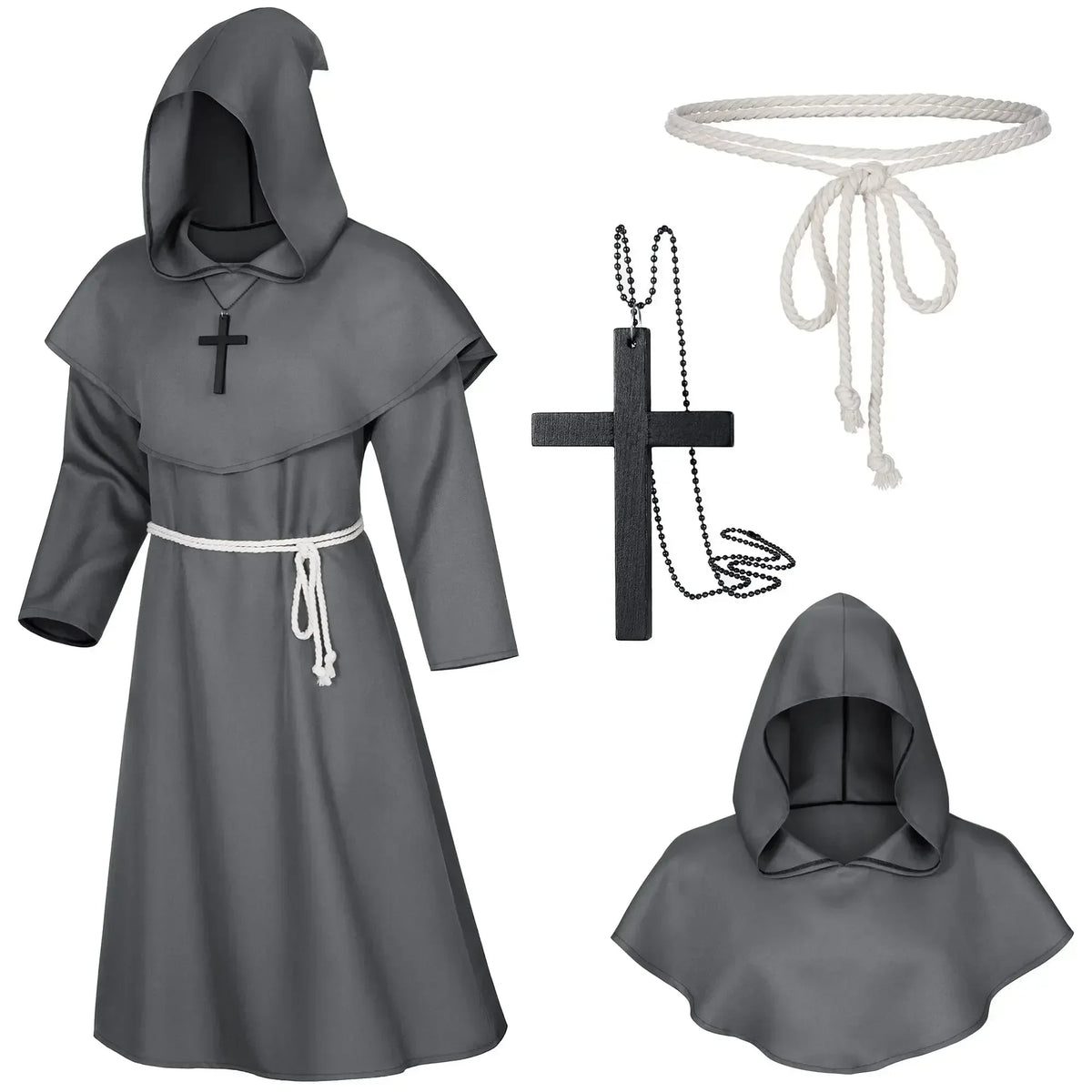 Medieval Monk Hood Cloak Sorcerer Priest Costumes Halloween Robe