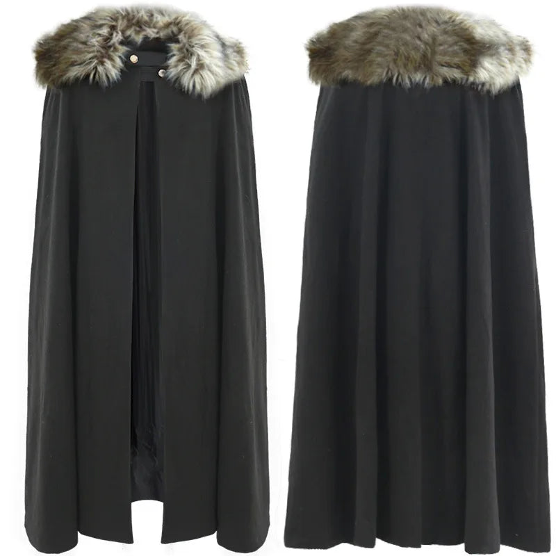 Men's Medieval Winter Cloak Thick Collar Larp Vicking Knight Cosplay