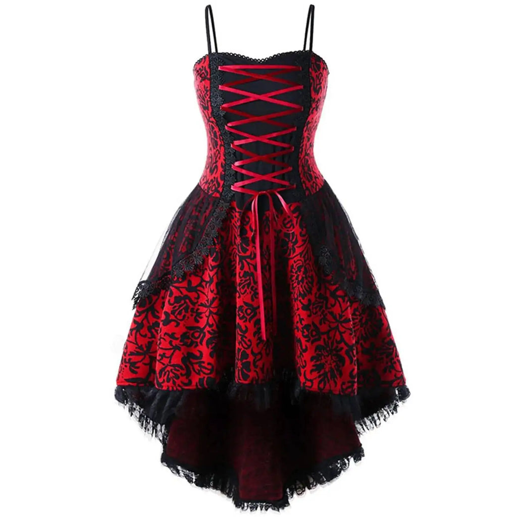 Halloween Cosplay Costume Lace Gothic Vintage Dress Women Irregular