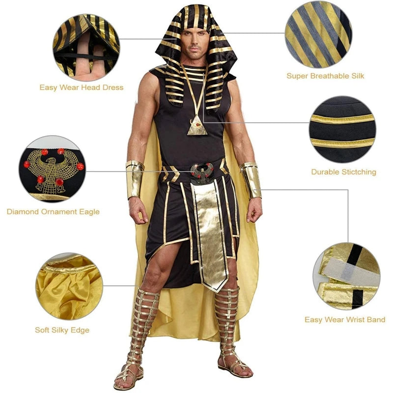Mens Egyptian Pharaoh Costume Set 7 Pcs King Of Egypt King Tut